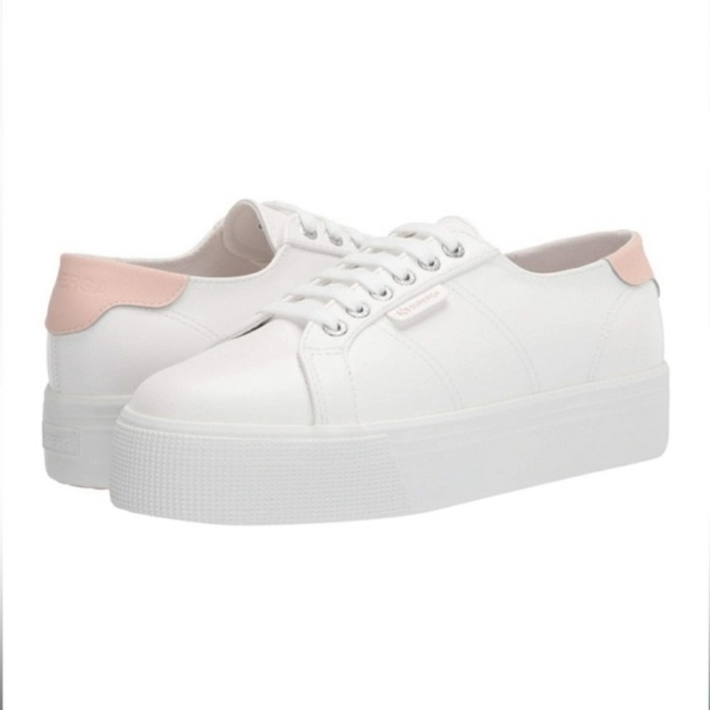 Superga Leather Platform Sneakers with Pink Accent